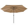 Parasol de jardin avec lumières LED et mât en métal 400cm taupe 