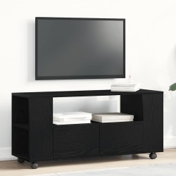 Meuble TV avec roulettes chêne noir bois d'ingénierie 
