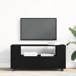 Meuble TV avec roulettes chêne noir bois d'ingénierie 