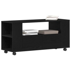 Meuble TV avec roulettes chêne noir bois d'ingénierie 