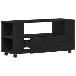 Meuble TV avec roulettes chêne noir bois d'ingénierie 