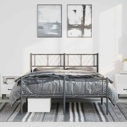 Cadre de lit métal sans matelas avec pied de lit noir 135x190cm 