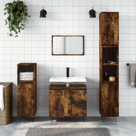 Armoire de bain chêne fumé 30x30x190 cm bois d'ingénierie 