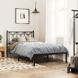 Cadre de lit métal sans matelas avec tête de lit noir 107x203cm 
