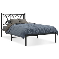 Cadre de lit métal sans matelas avec tête de lit noir 107x203cm 