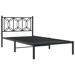 Cadre de lit métal sans matelas avec tête de lit noir 107x203cm 