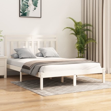 Cadre de lit sans matelas blanc 150x200 cm bois massif 