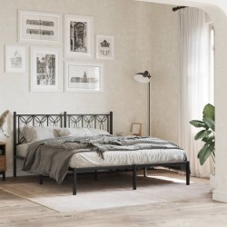 Cadre de lit métal sans matelas et tête de lit noir 160x200 cm 