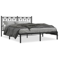 Cadre de lit métal sans matelas et tête de lit noir 160x200 cm 