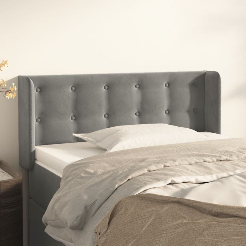 Tête de lit avec oreilles gris clair 103x16x78/88 cm velours 