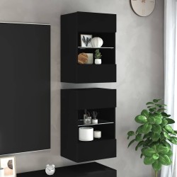 Meubles TV muraux avec lumières LED 2 pcs noir 40x30x60,5 cm 