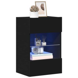 Meubles TV muraux avec lumières LED 2 pcs noir 40x30x60,5 cm 