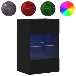 Meubles TV muraux avec lumières LED 2 pcs noir 40x30x60,5 cm 