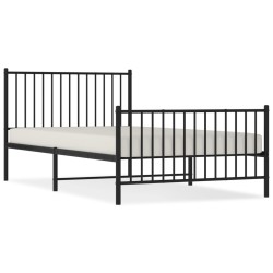 Cadre de lit métal sans matelas avec pied de lit noir 107x203cm 