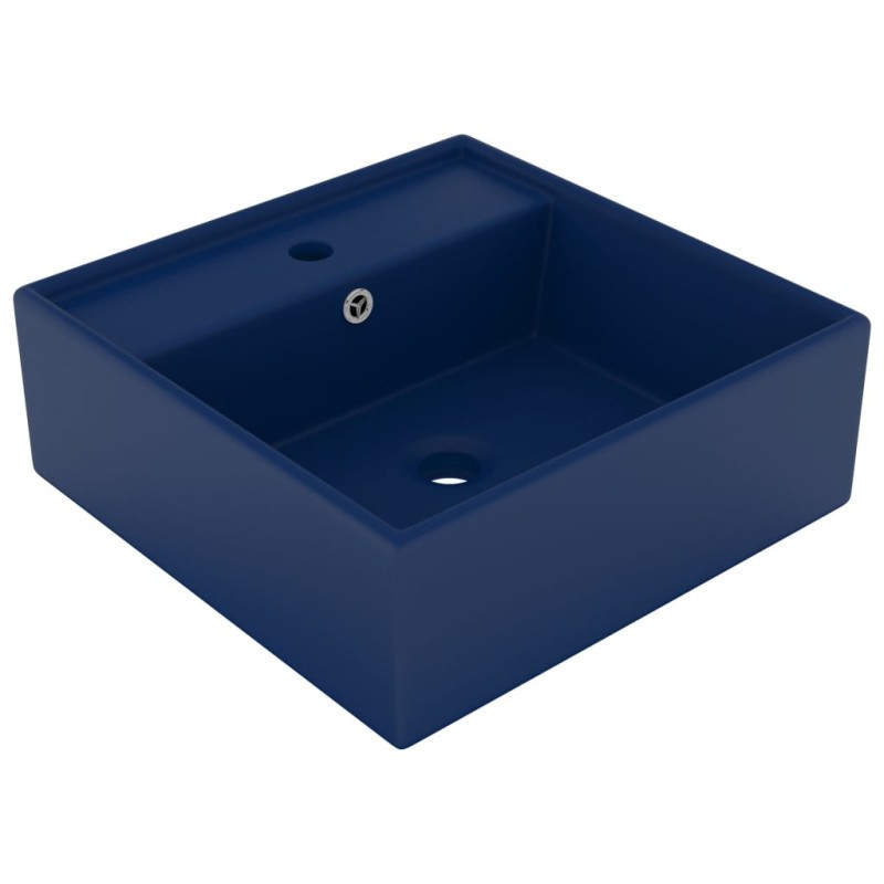 Lavabo carré à trop-plein Bleu foncé mat 41x41 cm Céramique 