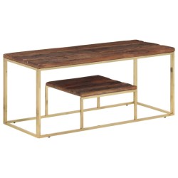 Table basse doré acier inoxydable et bois de mélèze massif 