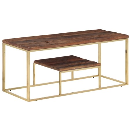Table basse doré acier inoxydable et bois de mélèze massif 