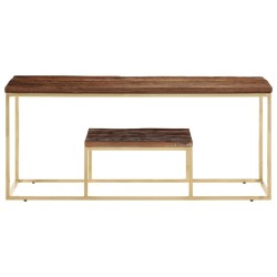 Table basse doré acier inoxydable et bois de mélèze massif 
