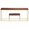 Table basse doré acier inoxydable et bois de mélèze massif 