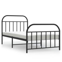 Cadre de lit métal sans matelas avec pied de lit noir 100x190cm 