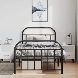 Cadre de lit métal sans matelas avec pied de lit noir 100x190cm 