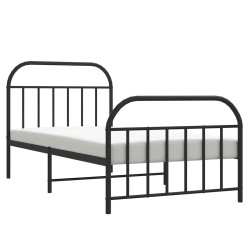 Cadre de lit métal sans matelas avec pied de lit noir 100x190cm 