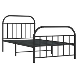Cadre de lit métal sans matelas avec pied de lit noir 100x190cm 