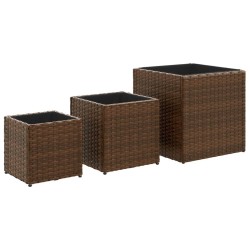 Jardinières d'extérieur 3 pcs marron résine tressée 