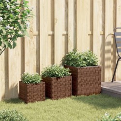 Jardinières d'extérieur 3 pcs marron résine tressée 