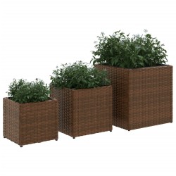 Jardinières d'extérieur 3 pcs marron résine tressée 