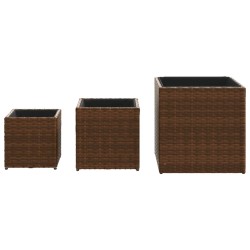 Jardinières d'extérieur 3 pcs marron résine tressée 