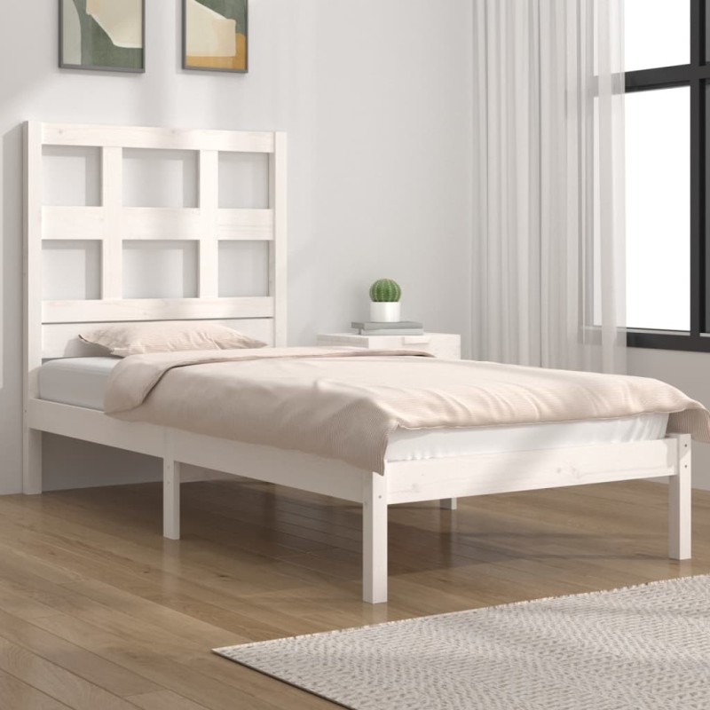 Cadre de lit sans matelas blanc 75x190 cm bois de pin massif 