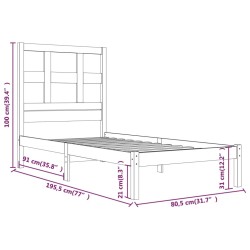 Cadre de lit sans matelas blanc 75x190 cm bois de pin massif 