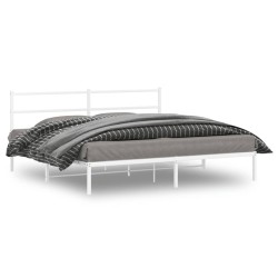 Cadre de lit métal sans matelas et tête de lit blanc 193x203 cm 