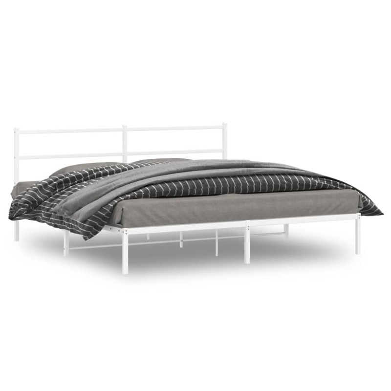 Cadre de lit métal sans matelas et tête de lit blanc 193x203 cm 