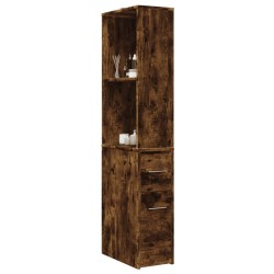 Armoire de salle de bain étroite avec roulettes chêne fumé 