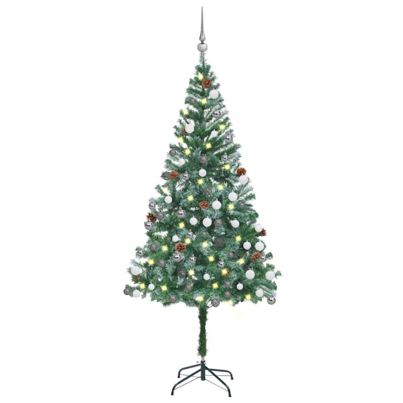 Arbre de Noël artificiel pré-éclairé/boules pommes de pin 180cm 