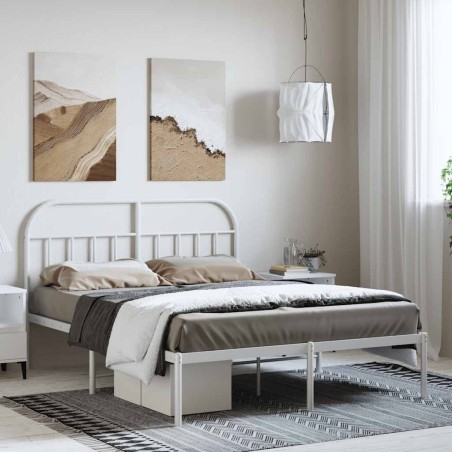 Cadre de lit métal sans matelas et tête de lit blanc 135x190 cm 
