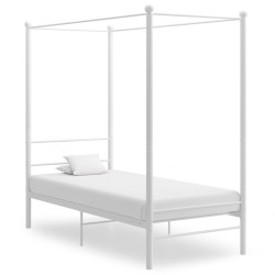 Cadre de lit à baldaquin sans matelas blanc métal 90x200 cm 