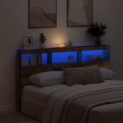 Armoire tête de lit avec LED vieux bois 180x17x102 cm 