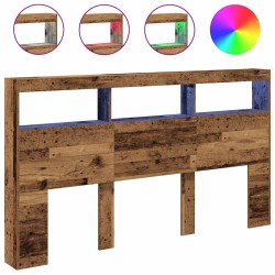 Armoire tête de lit avec LED vieux bois 180x17x102 cm 