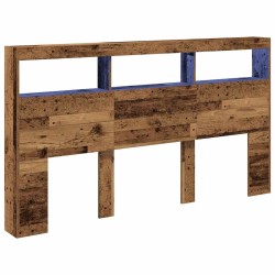 Armoire tête de lit avec LED vieux bois 180x17x102 cm 