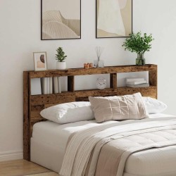 Armoire tête de lit avec LED vieux bois 180x17x102 cm 