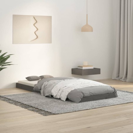 Cadre de lit sans matelas gris 75x190 cm bois de pin massif 