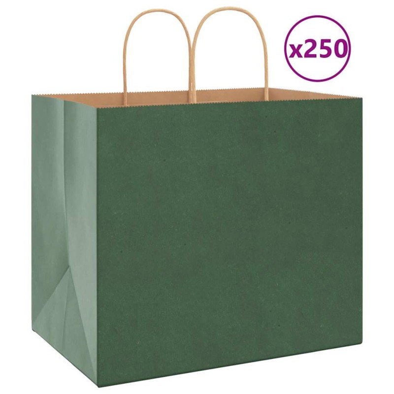 Sacs en papier 250 pcs avec poignées vert 32x22x28 cm 