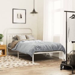 Cadre de lit métal sans matelas et tête de lit blanc 100x200 cm 