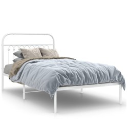 Cadre de lit métal sans matelas et tête de lit blanc 100x200 cm 