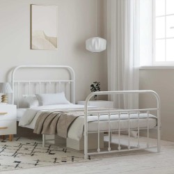 Cadre de lit métal sans matelas et pied de lit blanc 100x200 cm 