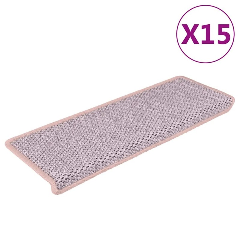 Tapis d'escalier autocollants aspect sisal 15 pcs rose 