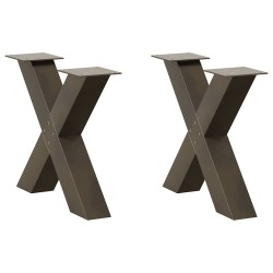 Pieds de table basse en forme de X, 2 pièces, acier naturel, 60 x (42-43) cm 